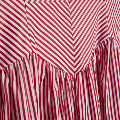 Red Petite V Neck Stripe Midi Dress