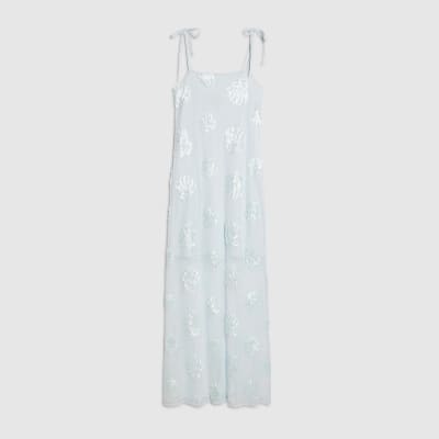 Blue Sleeveless Cornelli Shell Maxi Dress