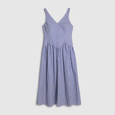 Petite Navy V Neck Stripe Midi Dress