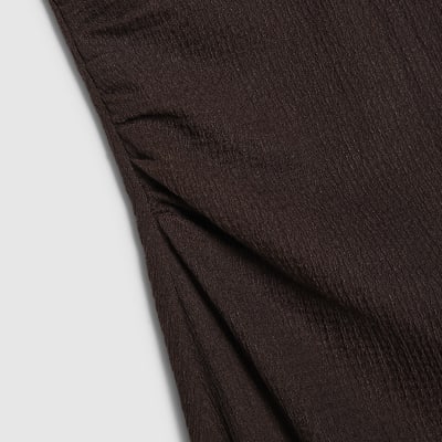 Brown Lace Trim Textured Maxi Dress