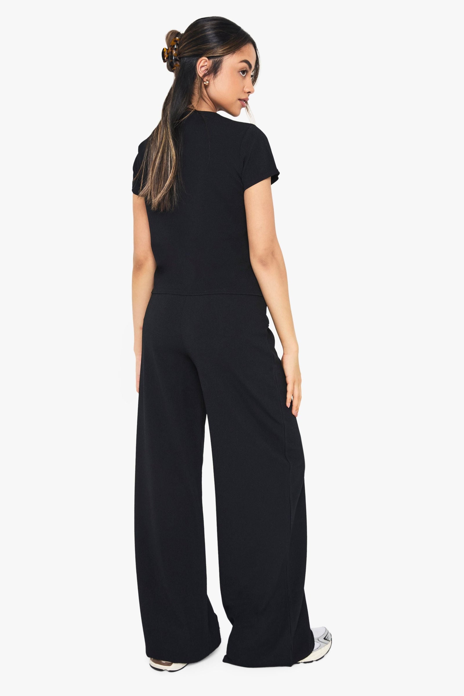 Crinkle Rib Button Through Cap Sleeve Top and Trouser Set