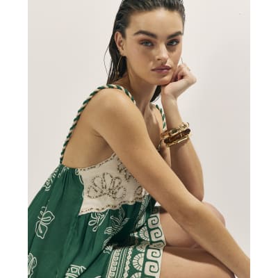 Green Beaded Mini Beach Dress