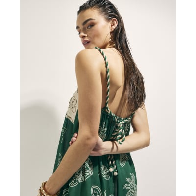 Green Beaded Mini Beach Dress