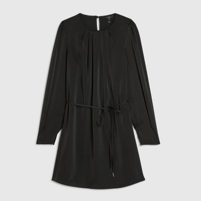 Black Pleated Neck Mini Shift Dress
