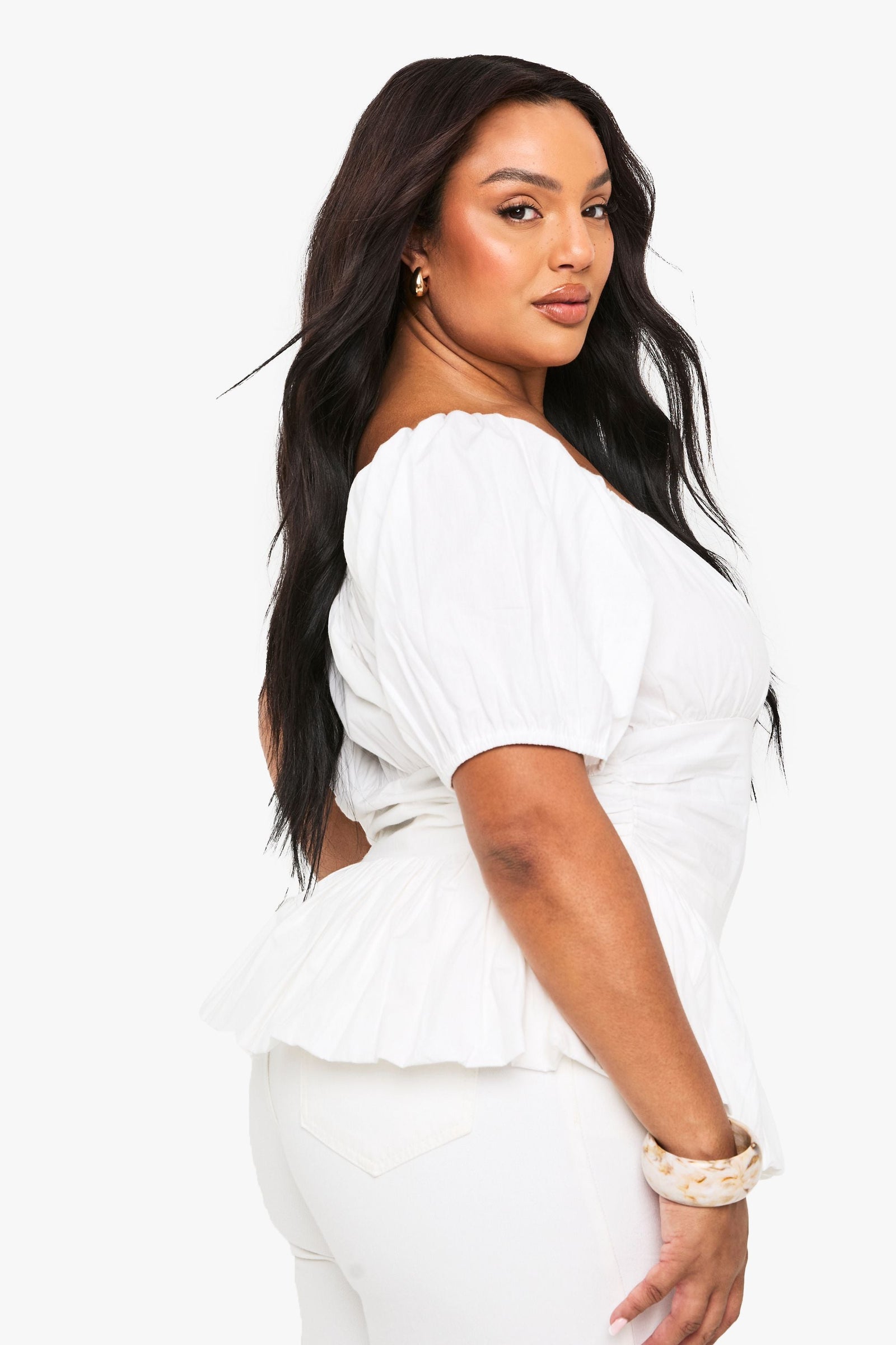 Plus Cotton Puff Sleeve Blouse