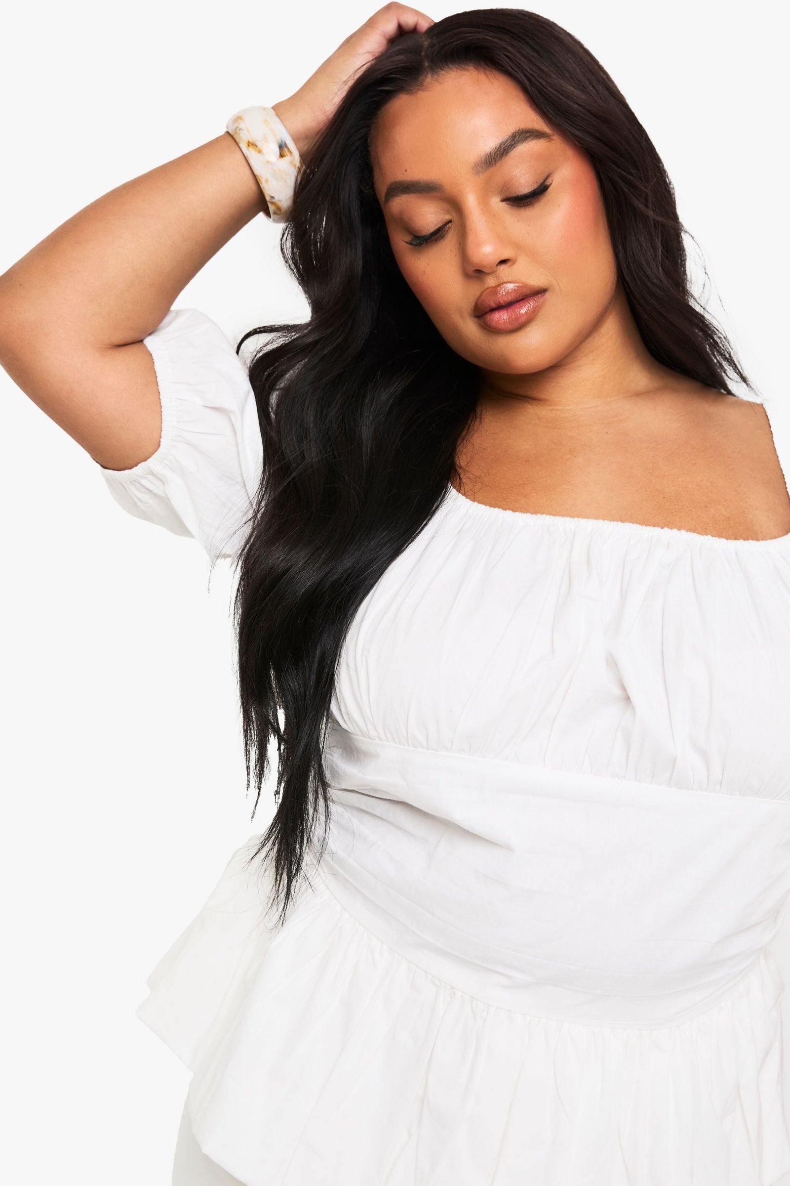 Plus Cotton Puff Sleeve Blouse