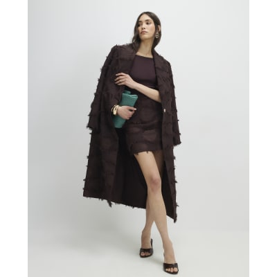 Brown Spot Fringe Mini Skirt