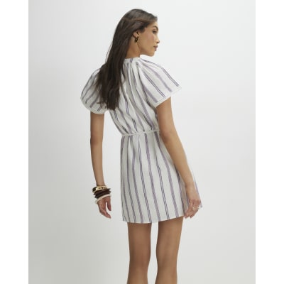 Cream Short Sleeve Striped Mini Dress