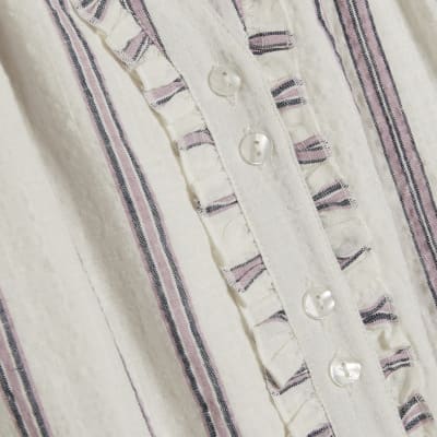 Cream Short Sleeve Striped Mini Dress