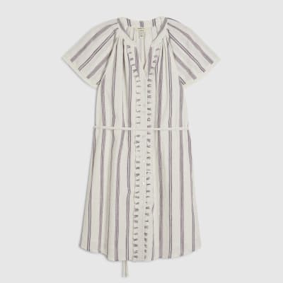 Cream Short Sleeve Striped Mini Dress