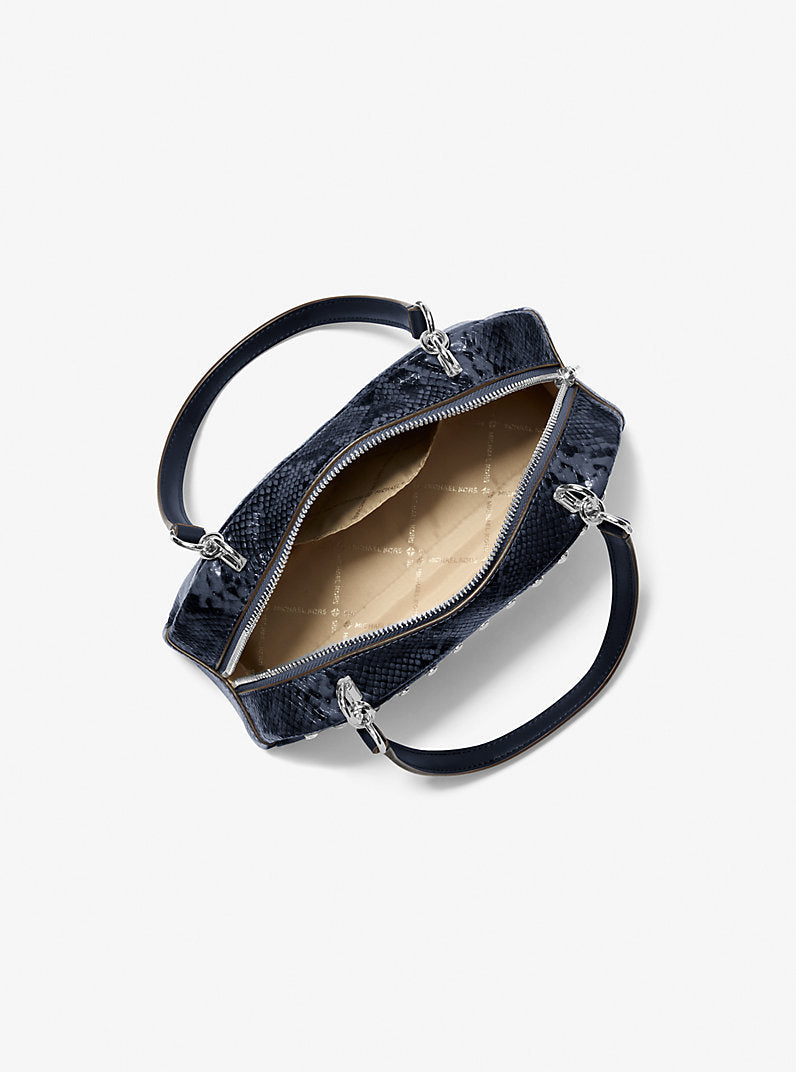 Cecily Small Studded Snake Embossed Shoulder Bag