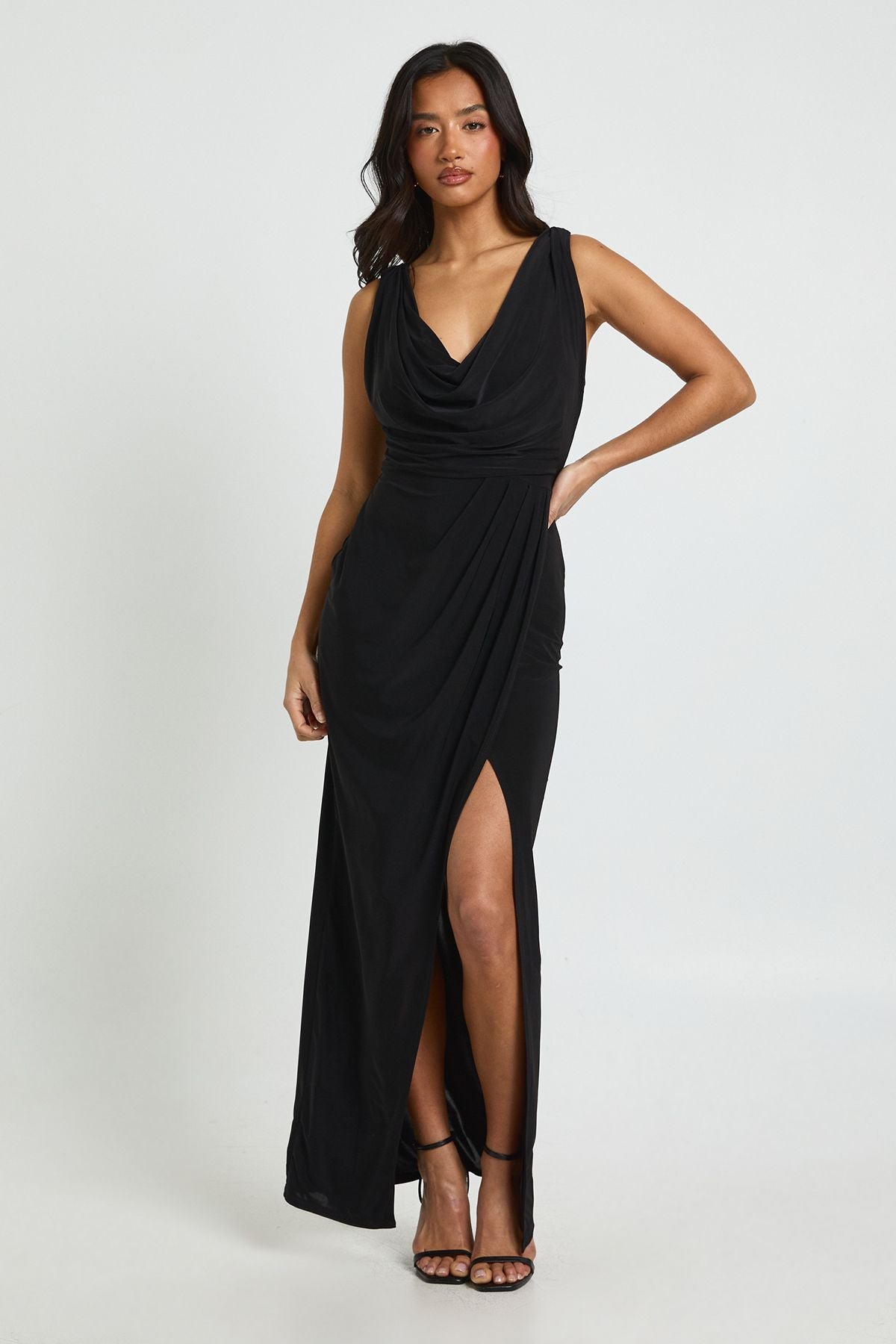 Petite Slinky Ruched Wrap Maxi Dress