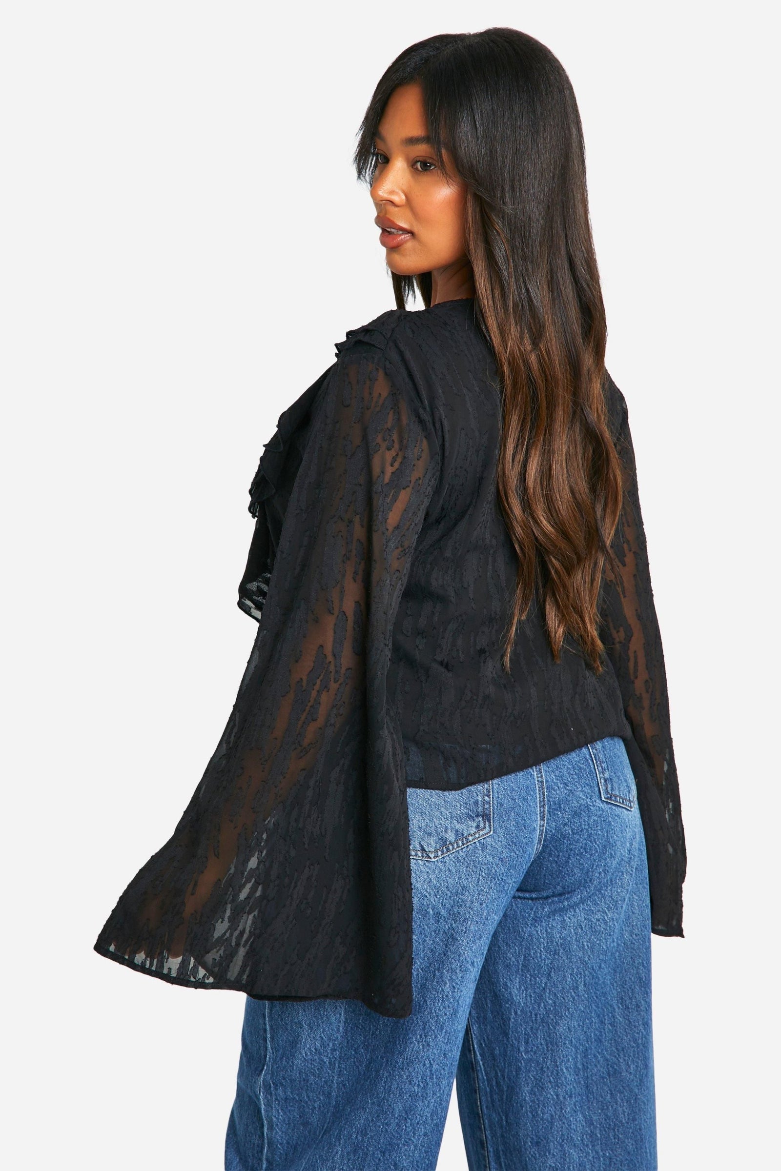 Plus Burnout Animal Tie Front Ruffle Blouse