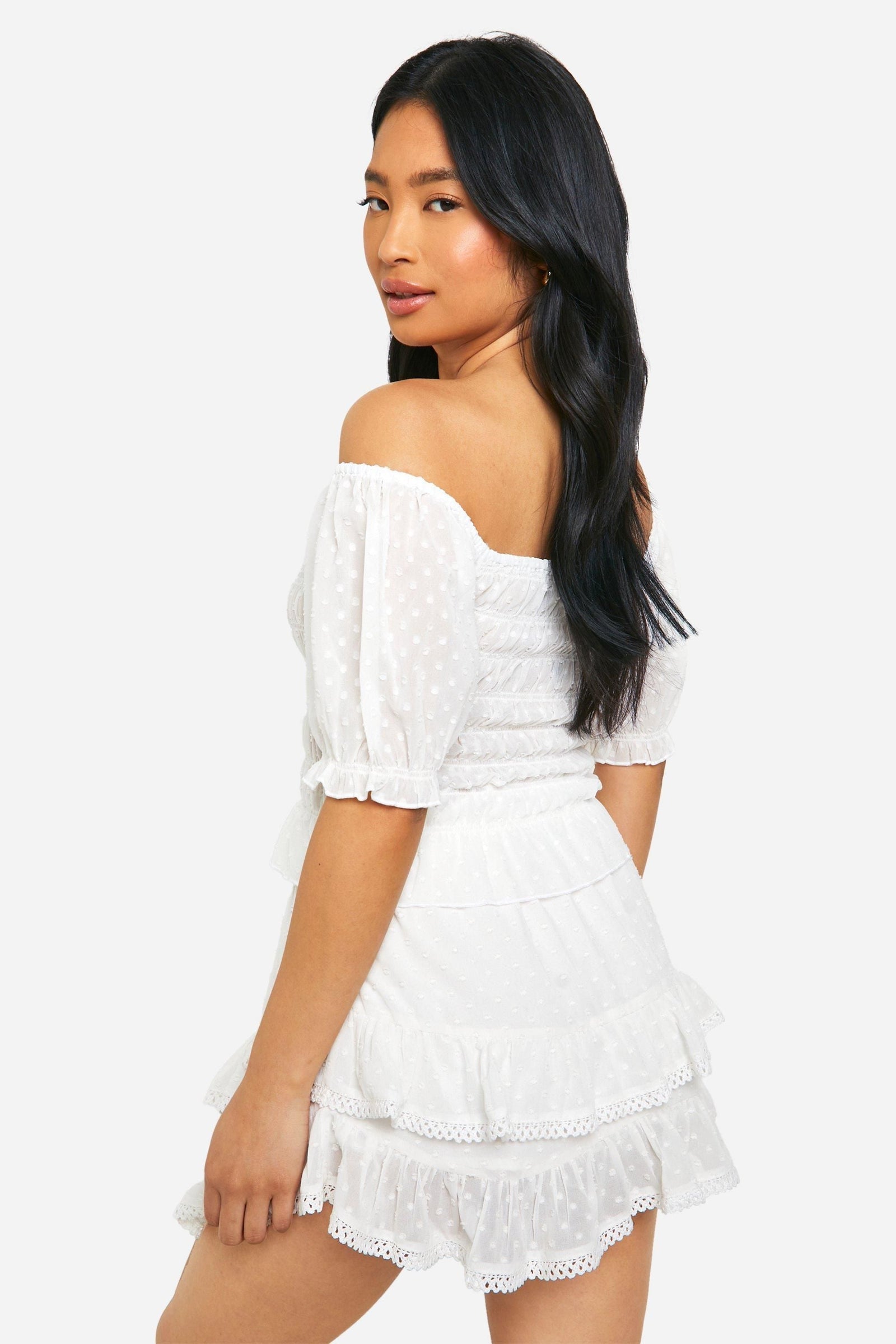 Petite Dobby Shirred Puff Sleeve Crop Top
