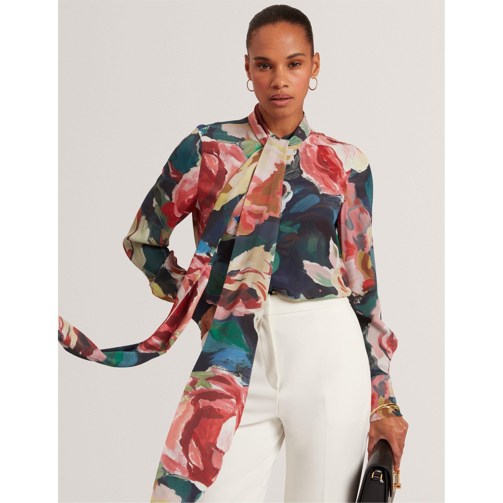 Tie Neck Long-Sleeve Blouse
