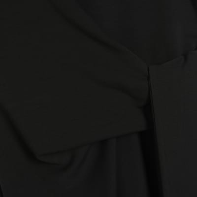 Black Premium Short Sleeve Knot Midi Dress