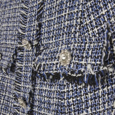 Blue Sleeveless Boucle Pleated Hem Mini Dress