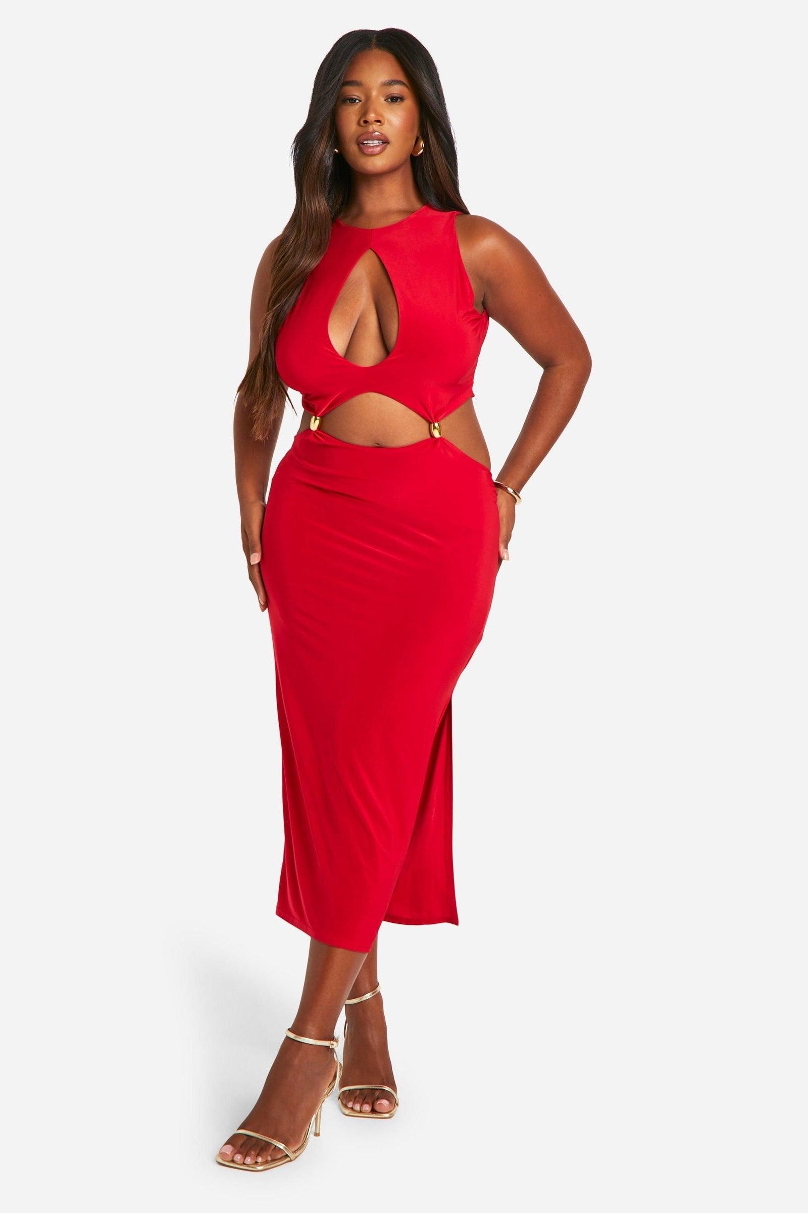 Plus Keyhole Beaded Cut Out Midaxi Dress