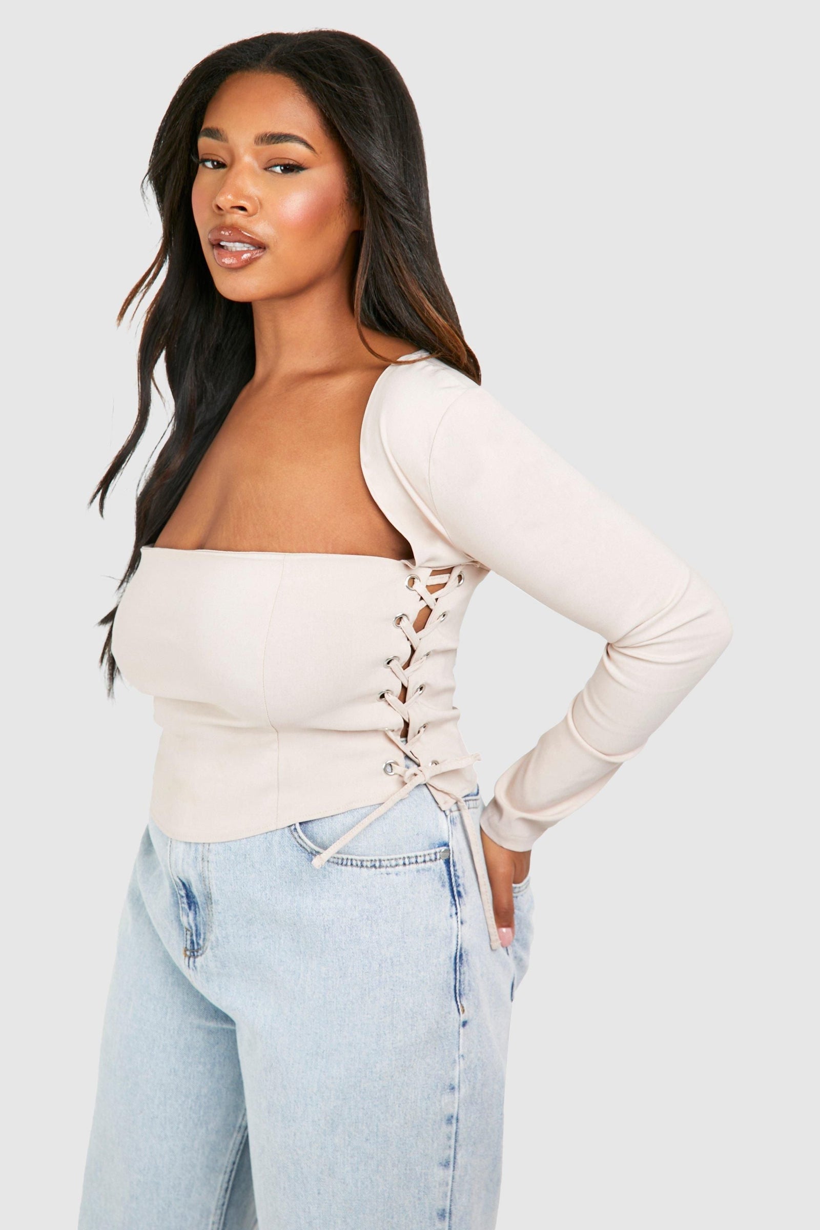Plus Bengaline Lace Up Square Neck Corset Top