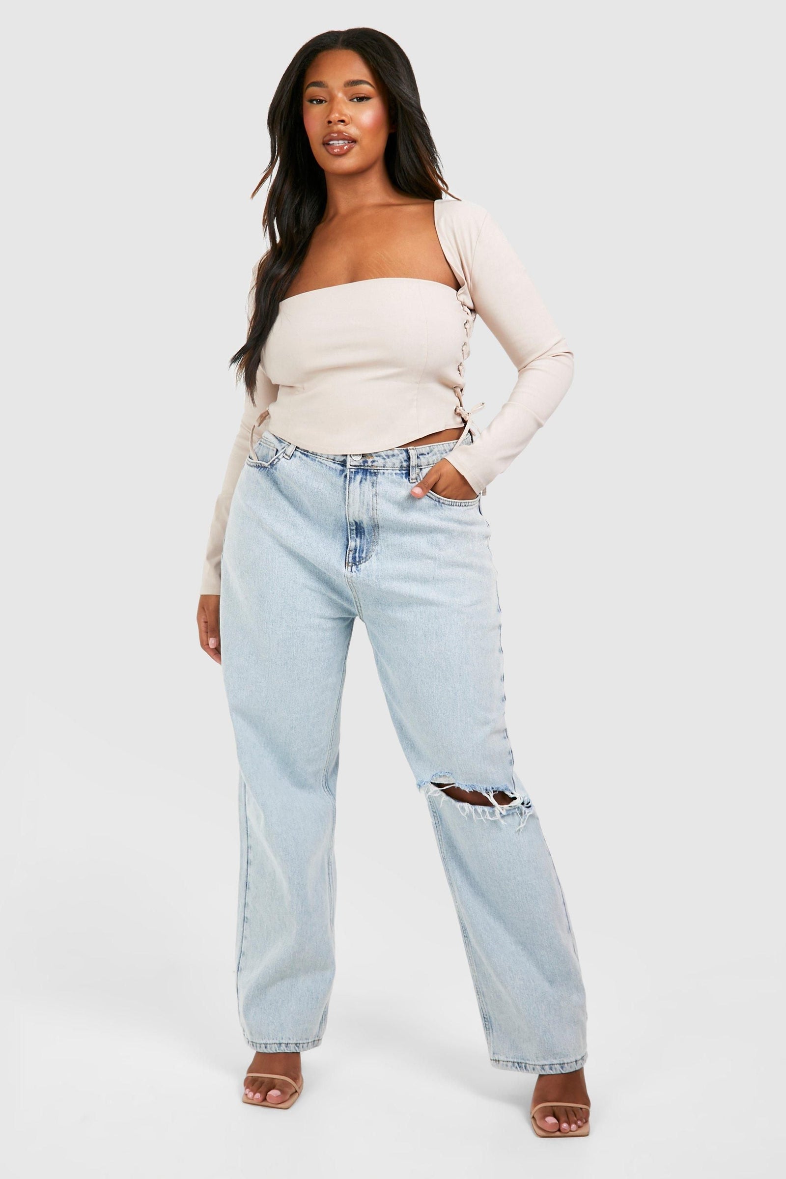 Plus Bengaline Lace Up Square Neck Corset Top