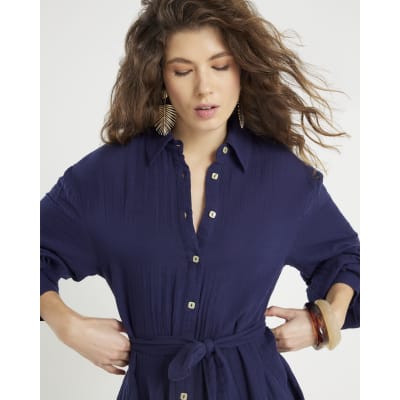 Navy Mini Belted Shirt Dress