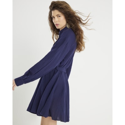 Navy Mini Belted Shirt Dress