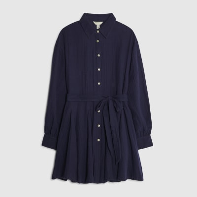 Navy Mini Belted Shirt Dress