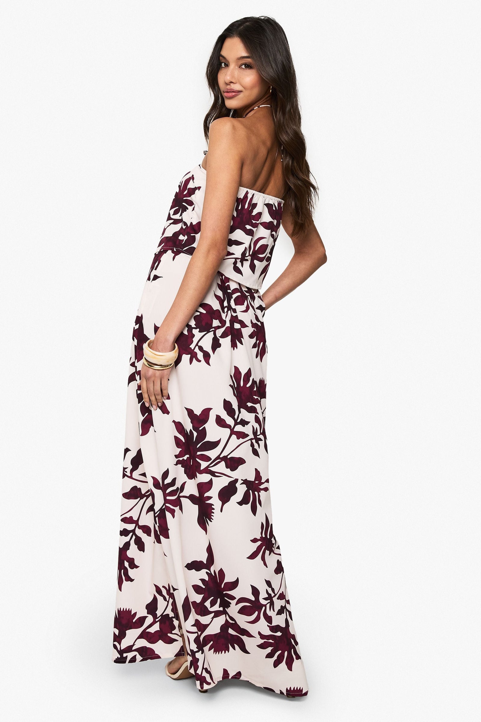 Floral Basic Bias Cut Woven Maxi Skirt