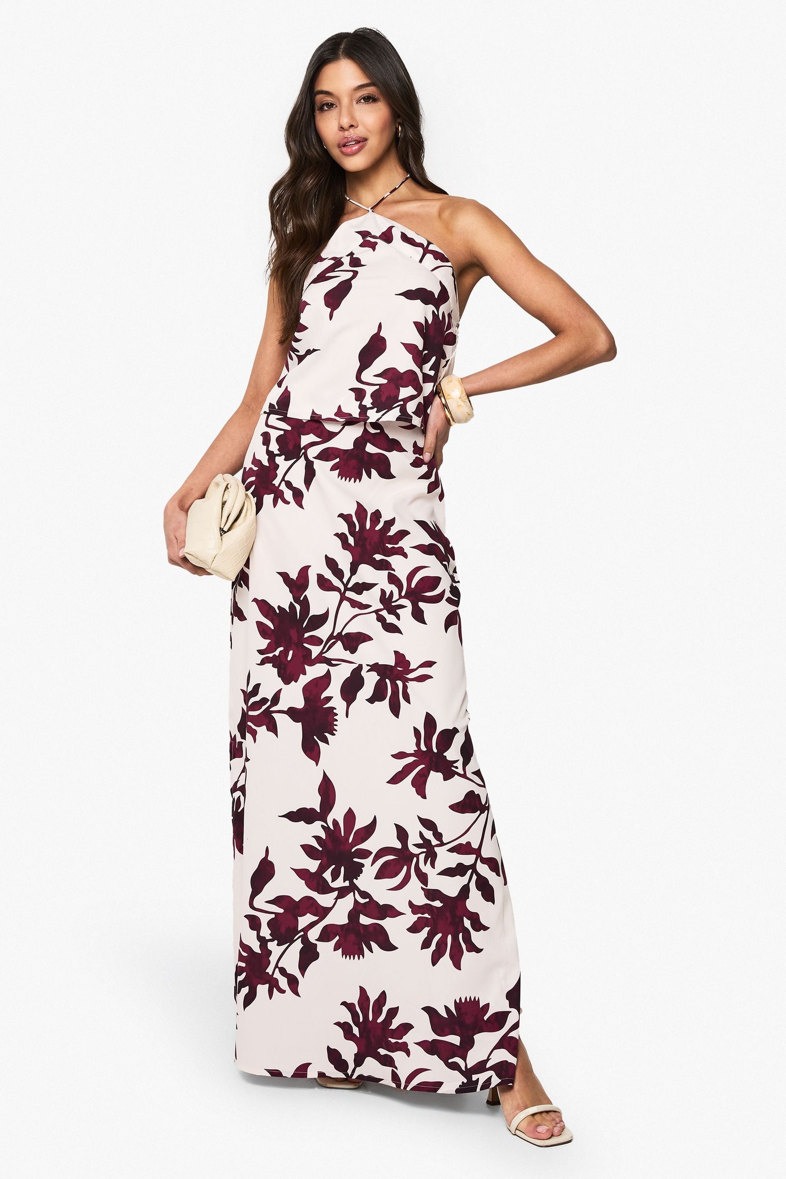 Floral Basic Bias Cut Woven Maxi Skirt
