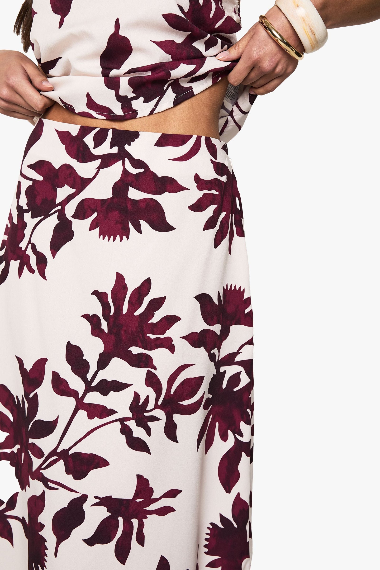 Floral Basic Bias Cut Woven Maxi Skirt