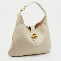 Gucci White Leather Double G Large Aphrodite Shoulder Bag