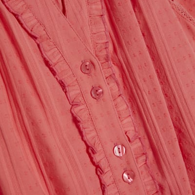 Pink V Neck Short Sleeve Frill Mini Dress