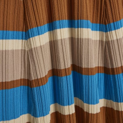 Brown Knitted Striped Maxi Dress