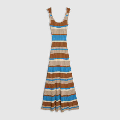 Brown Knitted Striped Maxi Dress