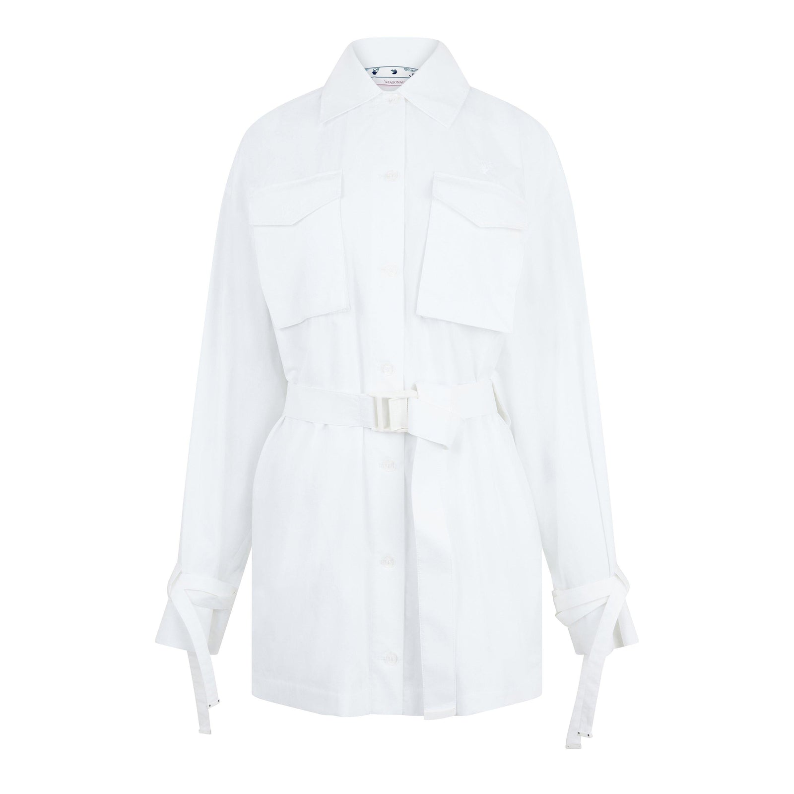 Short-Sleeve Cargo Shirt Dress, Poplin Fabric