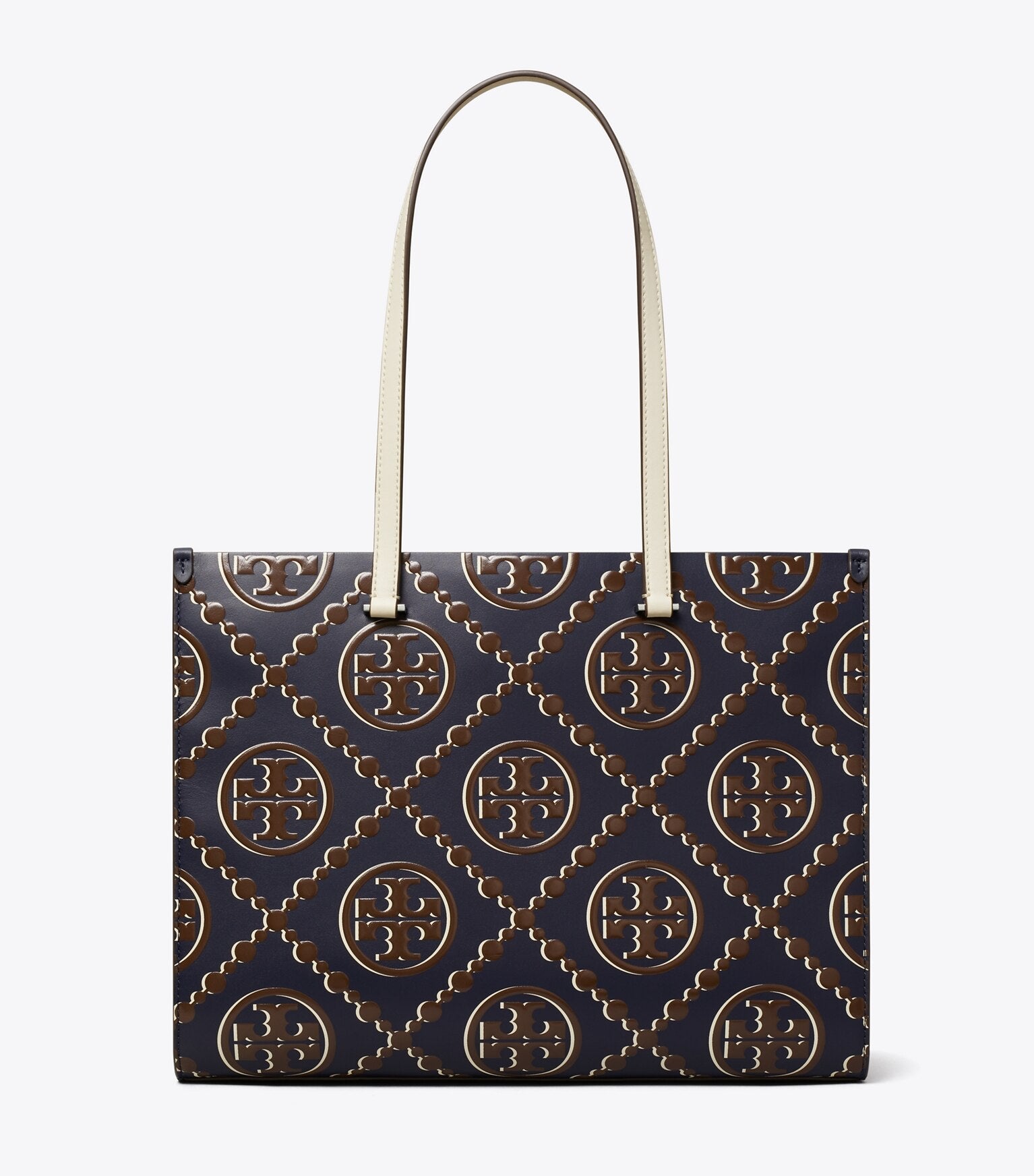 T Monogram Contrast Embossed Tote