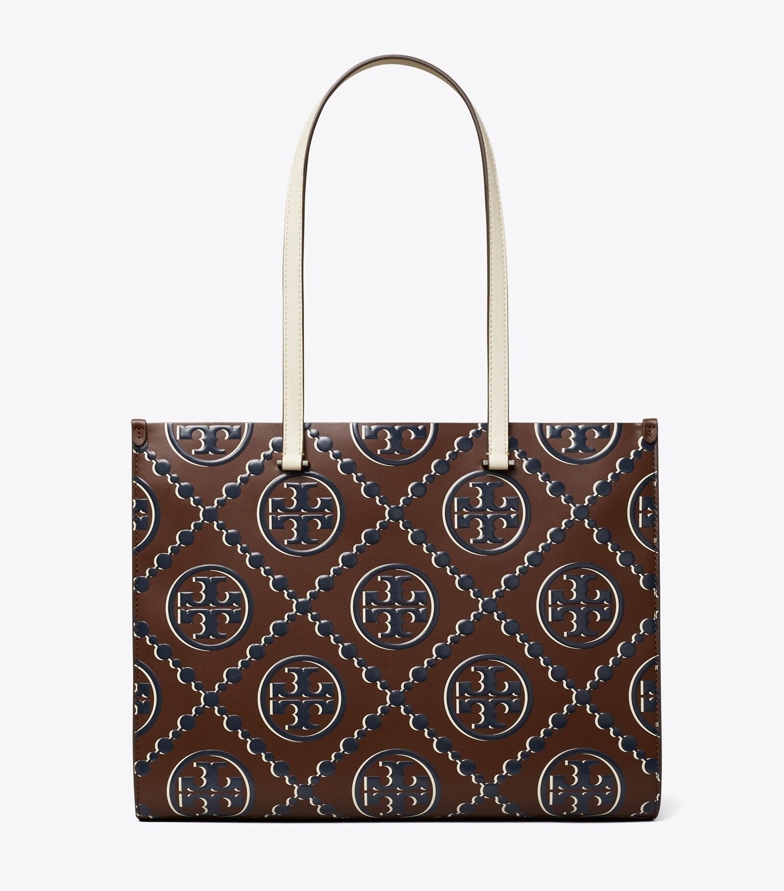T Monogram Contrast Embossed Tote