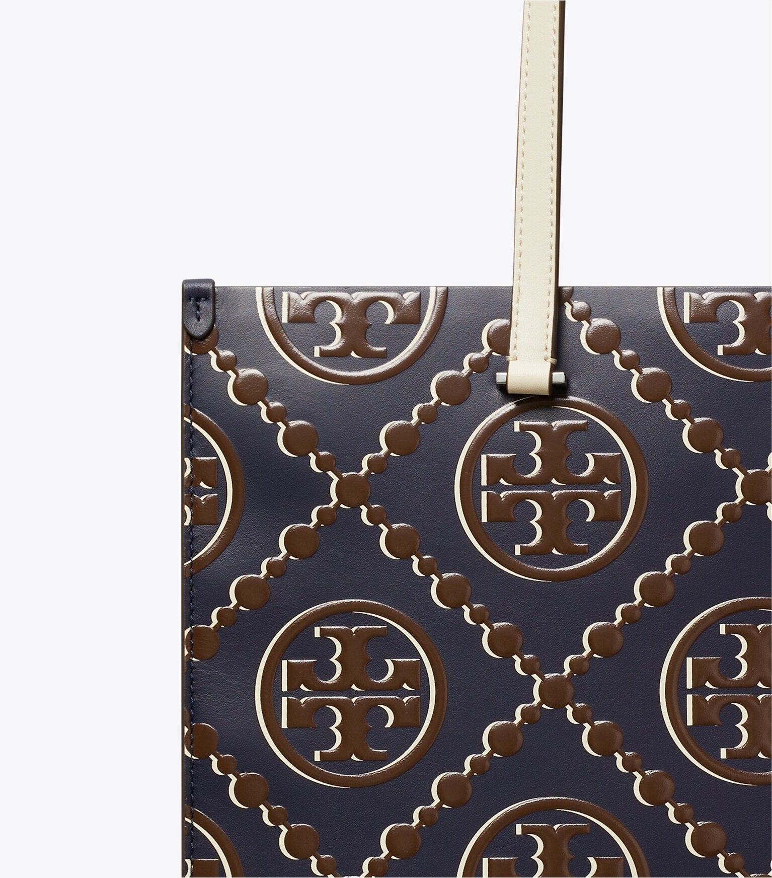 T Monogram Contrast Embossed Tote
