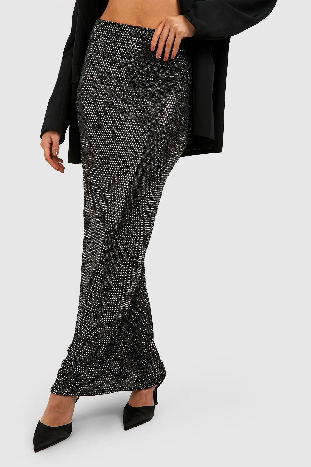 Sequin Maxi Slip Skirt