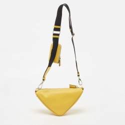 Prada Yellow/Black Leather Triangle Shoulder Bag