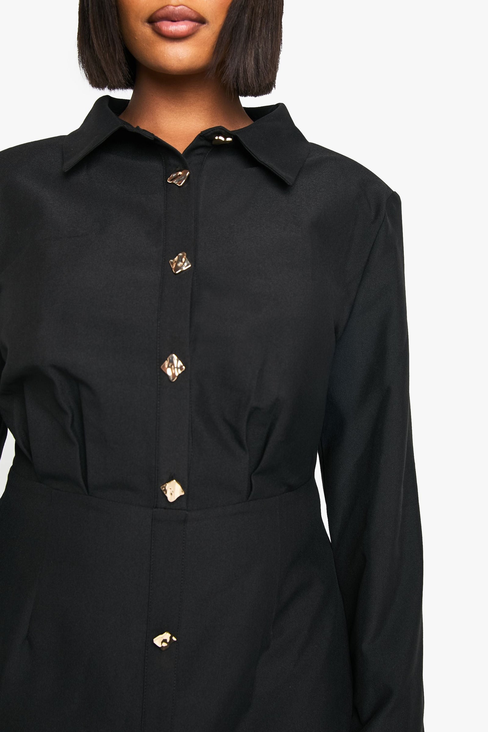 Plus Gold Button Shift Shirt Dress