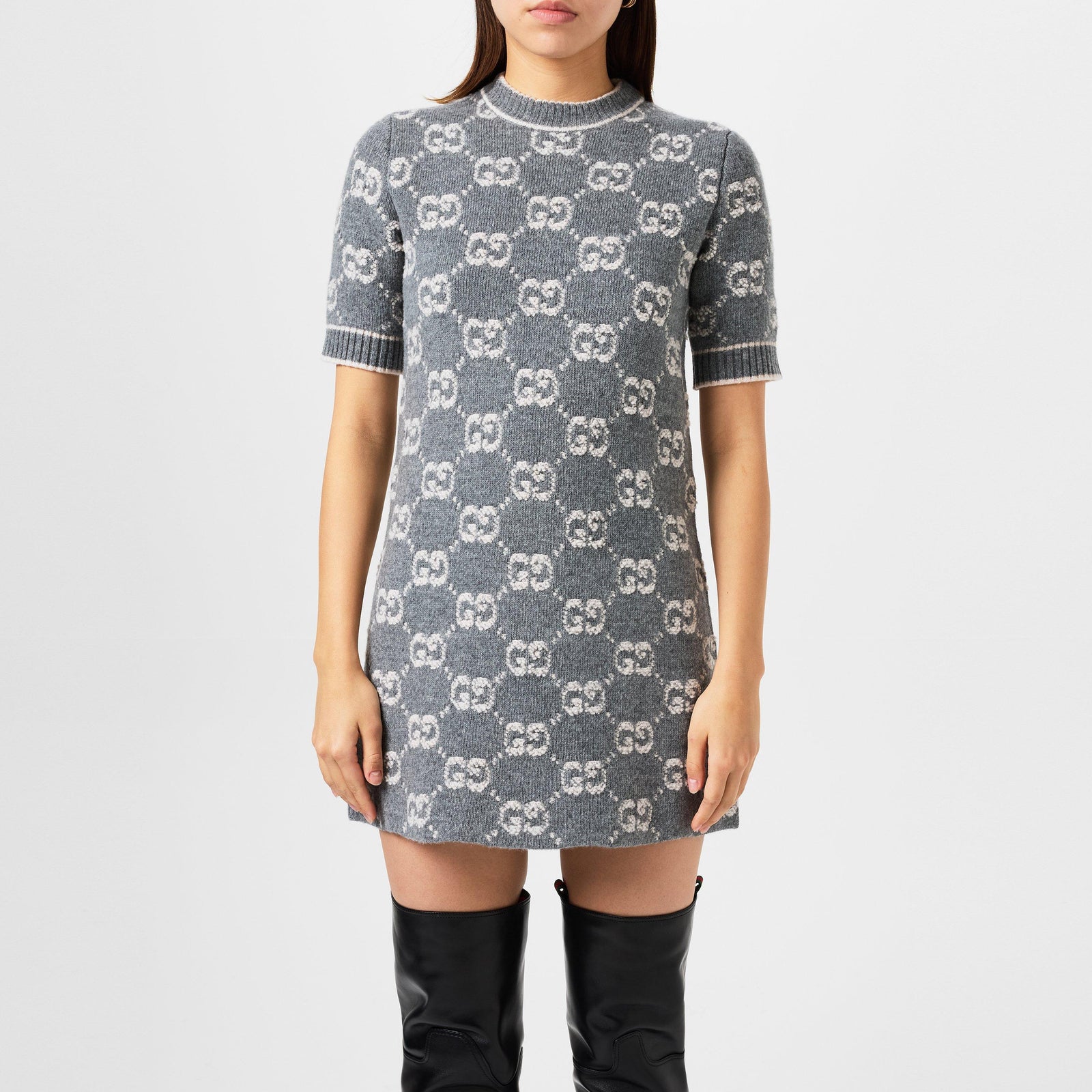 Logo Wool Crew Dress