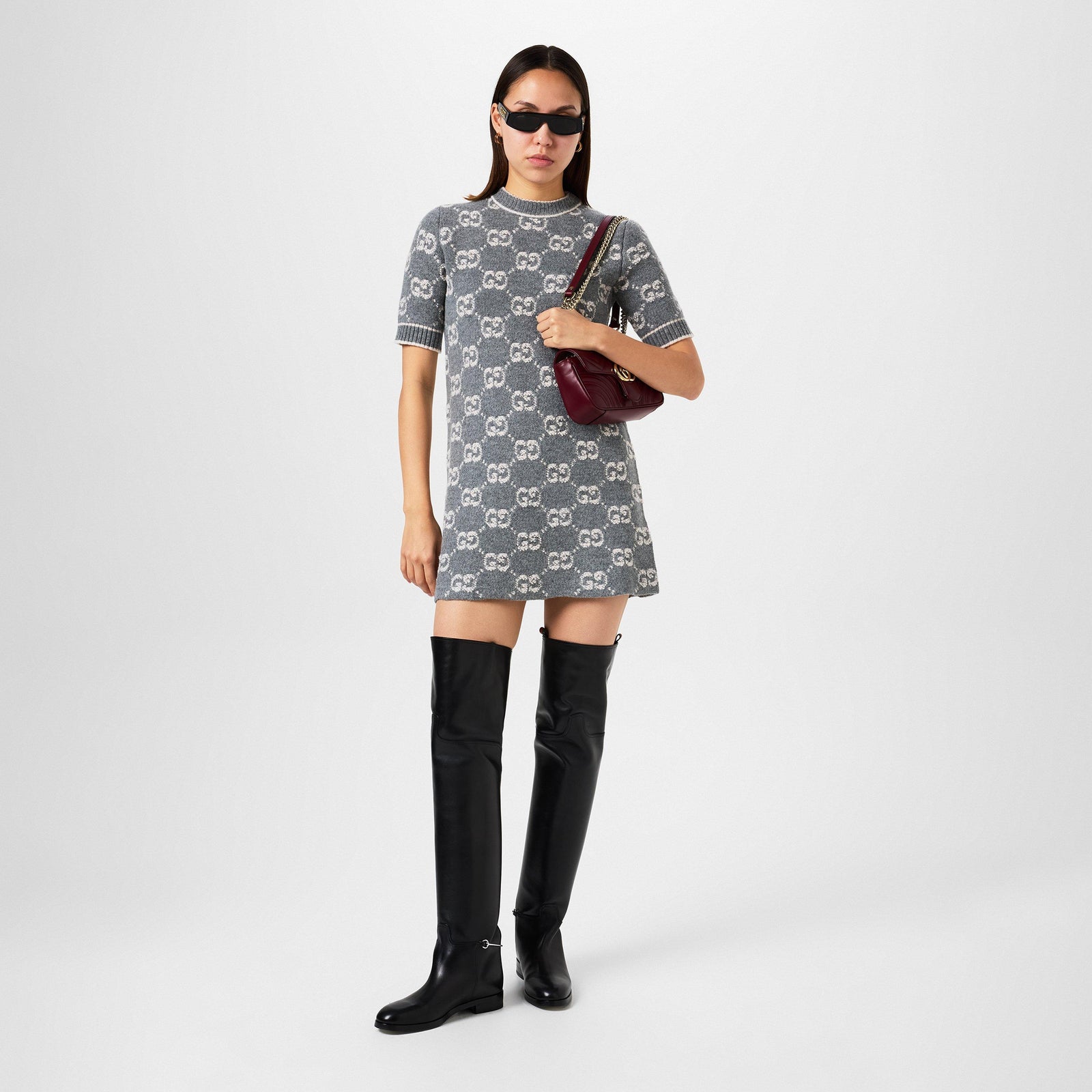 Logo Wool Crew Dress