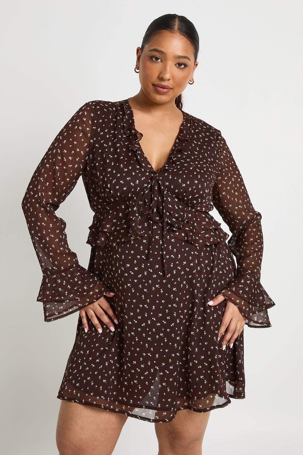 Plus Floral Chiffon Tiered Smock Dress