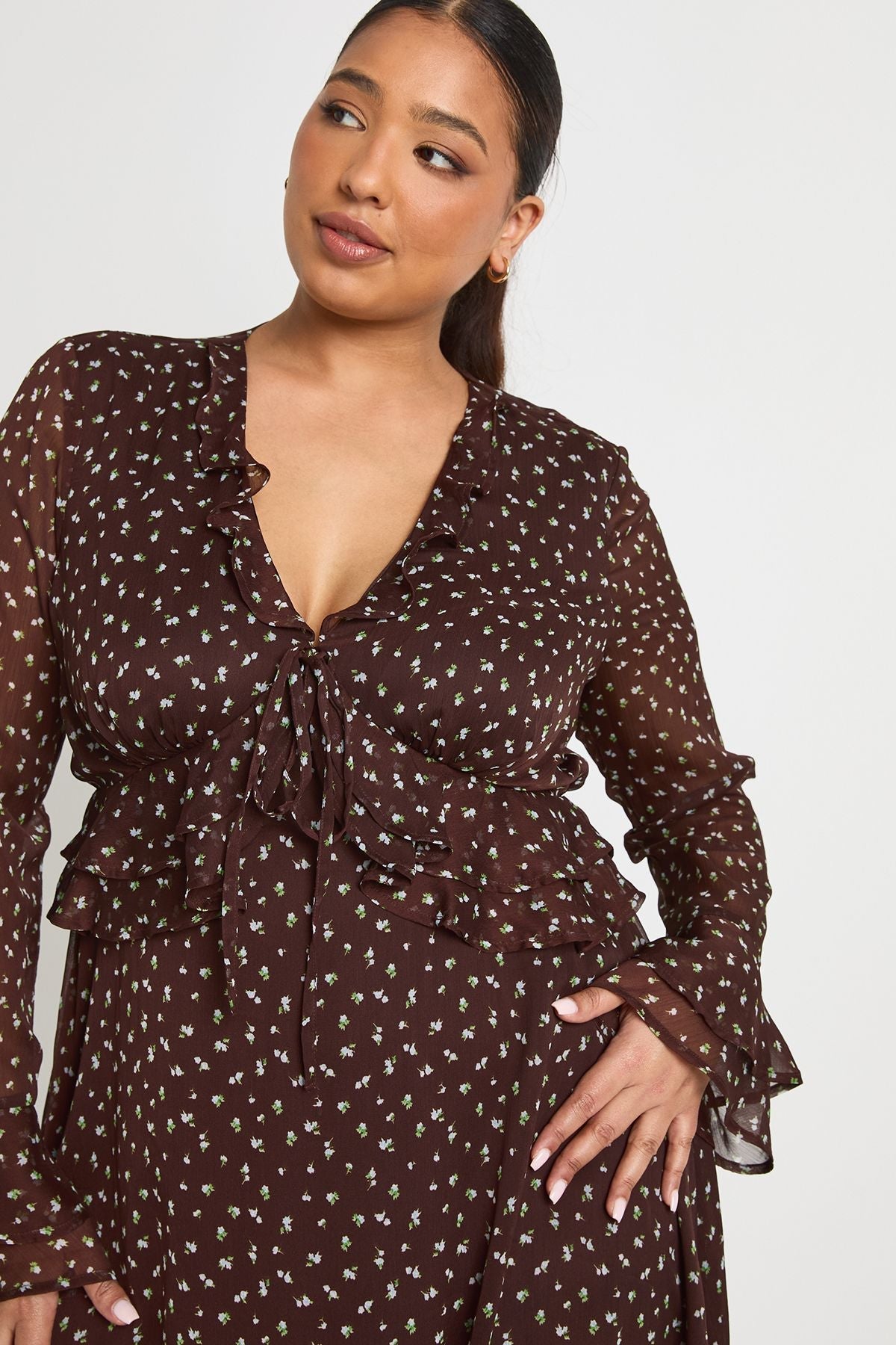 Plus Floral Chiffon Tiered Smock Dress
