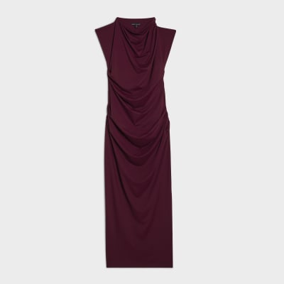 Red Sleeveless Ruched Midi Dress