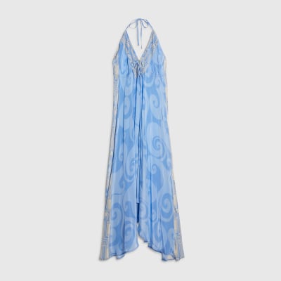 Blue La Mer Palm Print Maxi Dress