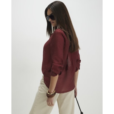 Red Oversized Long Sleeve Blouse