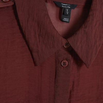 Red Oversized Long Sleeve Blouse