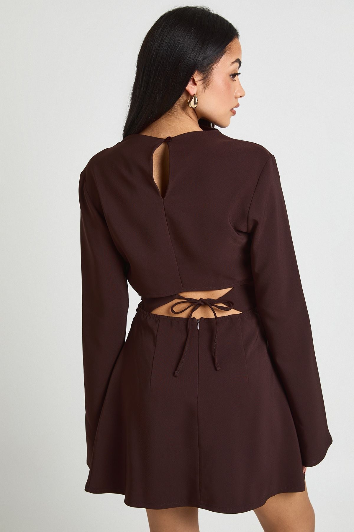 Long Sleeve Ruched High Neck Shift Dress